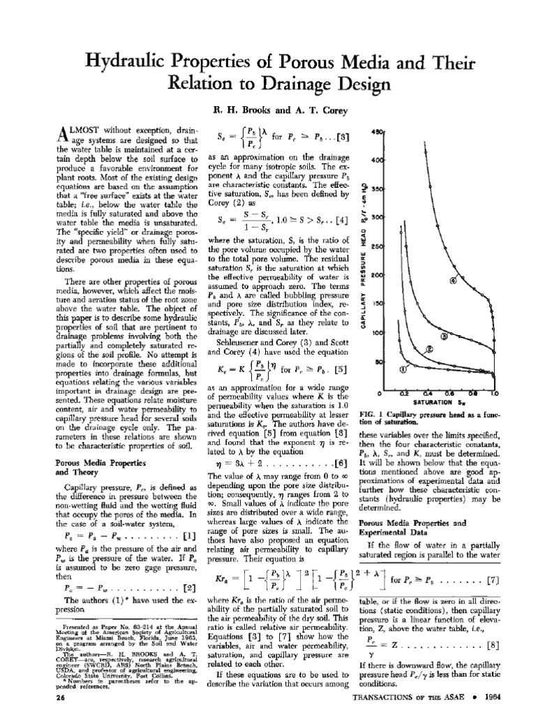 Hydraulic Properties of Porous Media and Their Relation To Drainage ...