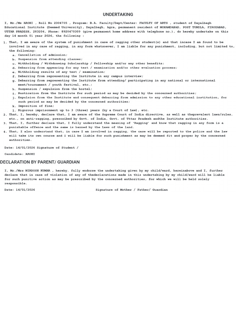 Undertaking | PDF