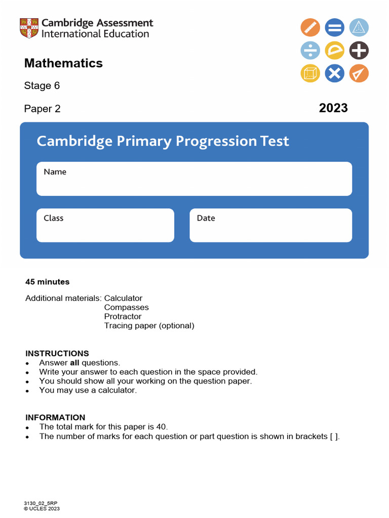 Maths - Progression Test - Paper 2 - 2023 | PDF | Triangle | Numbers