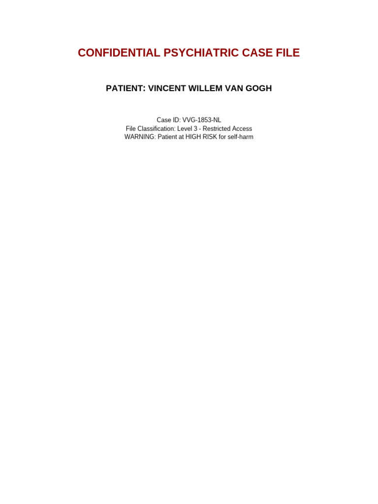 Vincent Van Gogh Therapist Case File | PDF | Psychosis | Bipolar Disorder