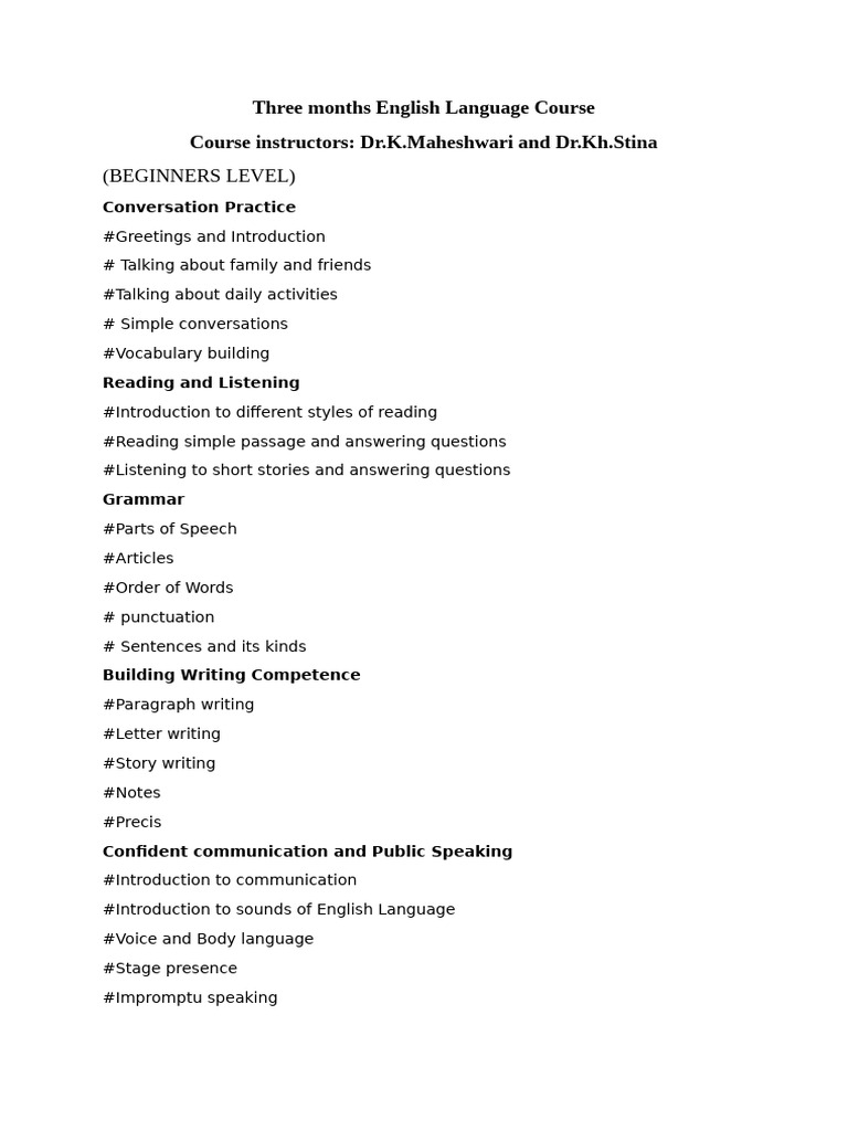 English Course Syllabus | PDF