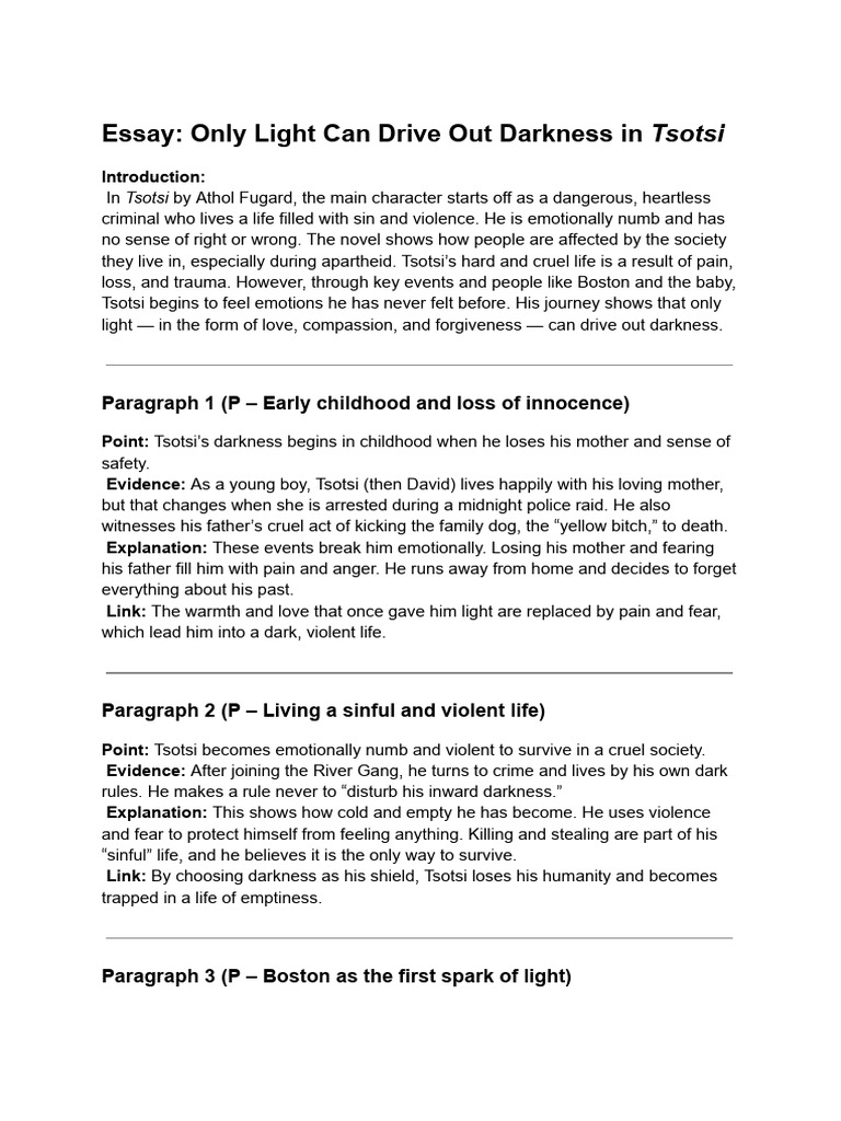 Tsotsi Essay - Lights VS Darkeness | PDF | Forgiveness