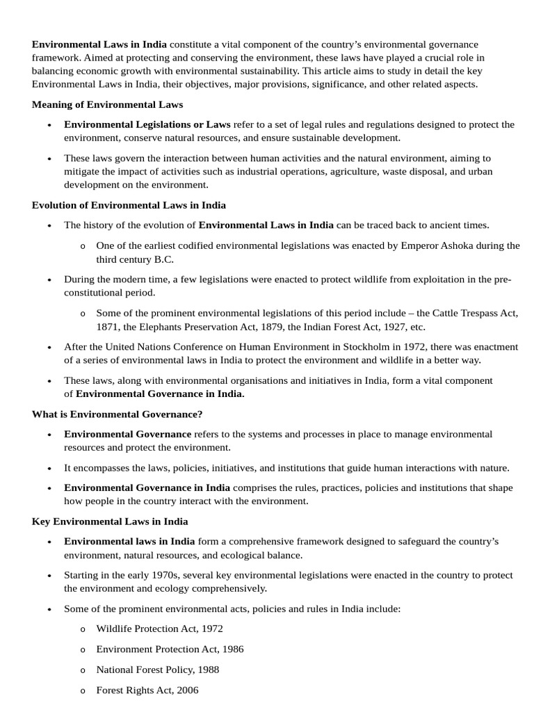 Environmental Laws in India | PDF | Environmental Law | Sustainability