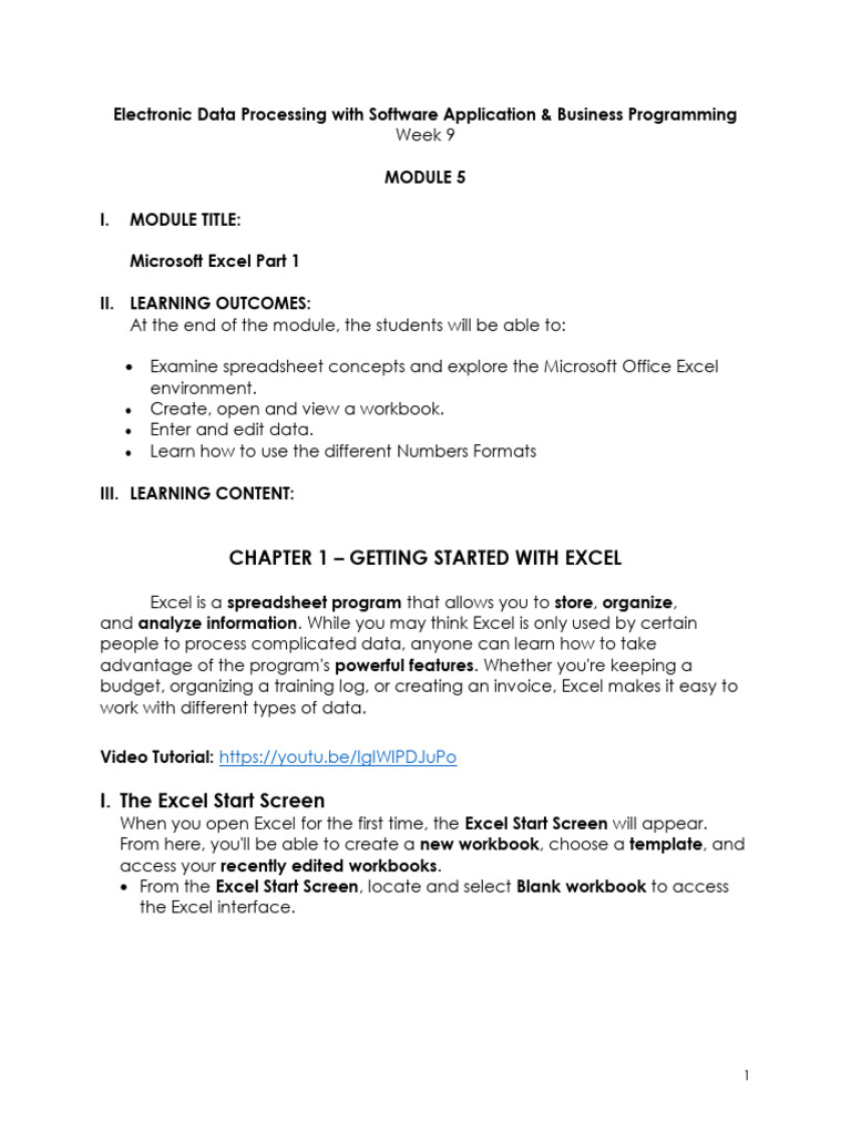 Module 5 MS Excel Part 1 | PDF | Microsoft Excel | Spreadsheet
