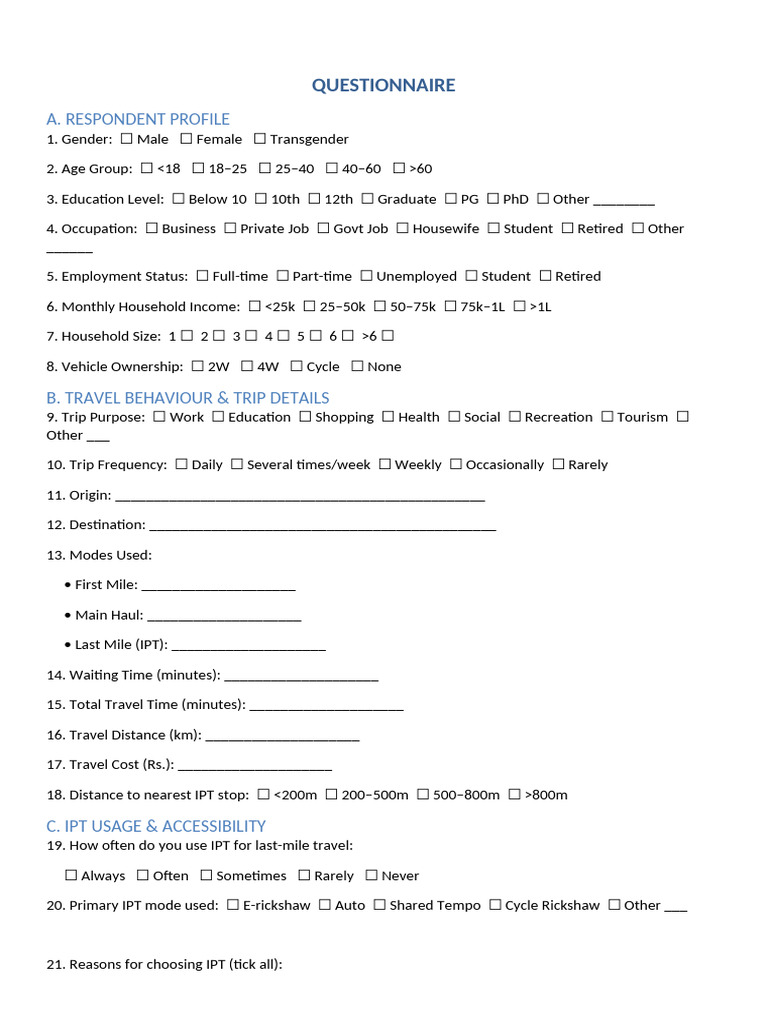 IPT Detailed Questionnaire A4 | PDF