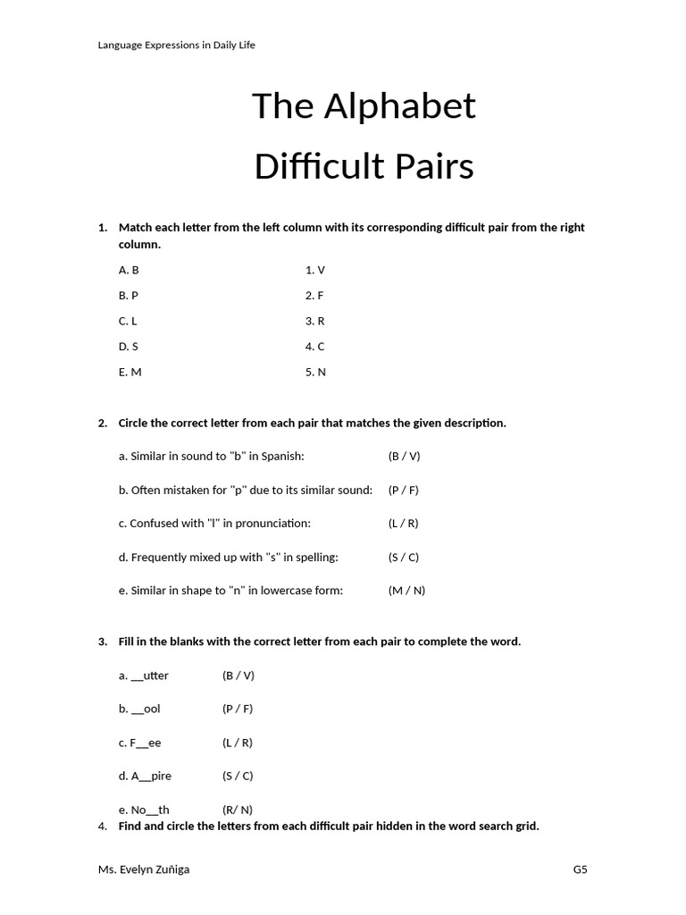 The Alphabet - Difficult Pairs | PDF
