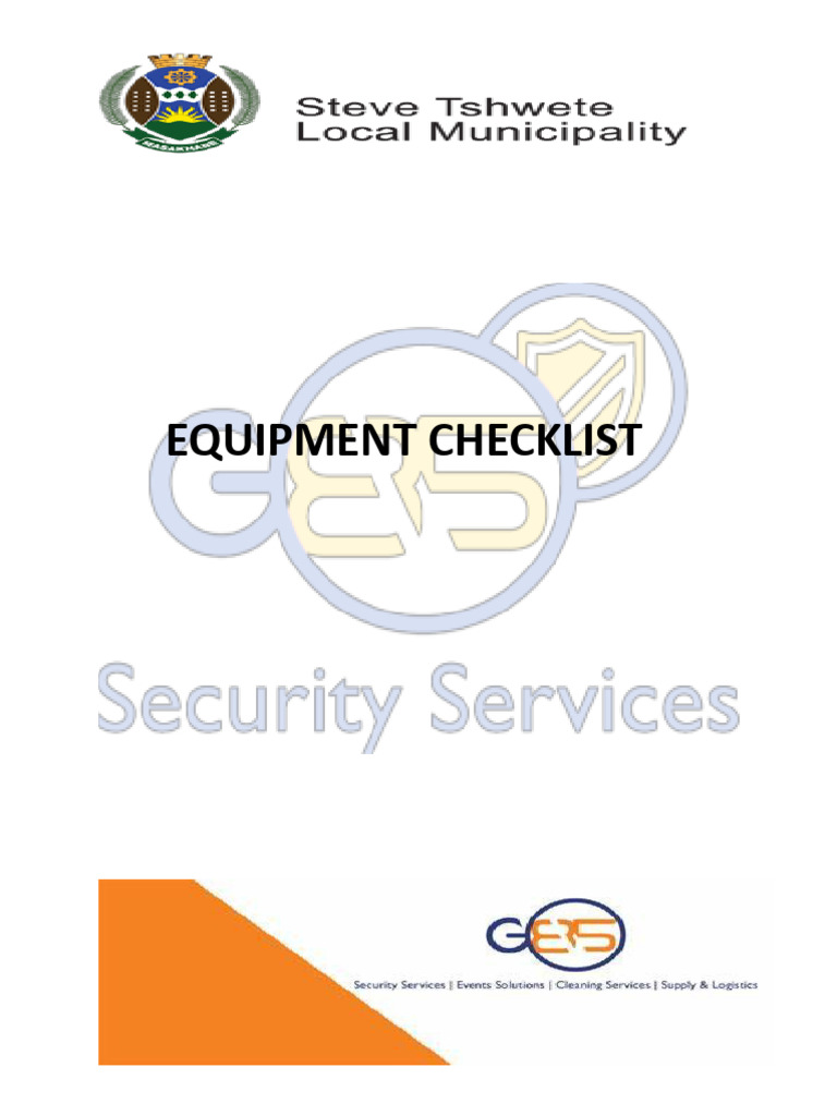 Equipment Checklist Cover Page | PDF