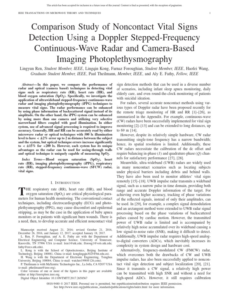 Comparison Study of Noncontact Vital Signs Detection Using A Doppler ...