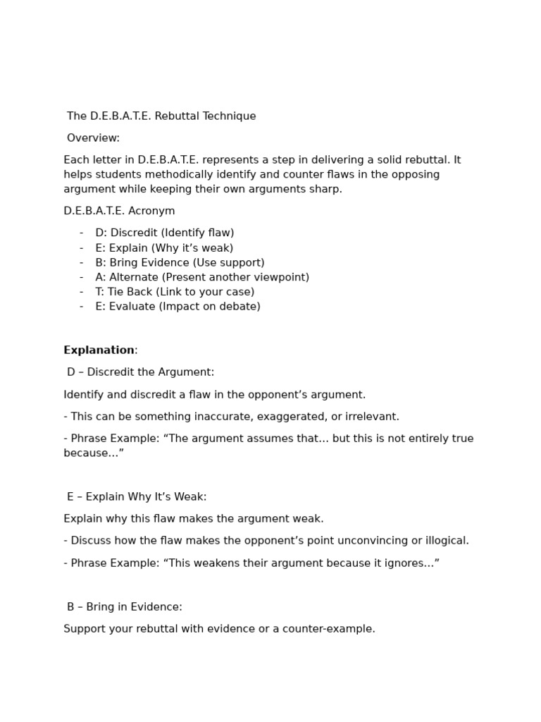 D.E.B.A.T.E Rebuttal Technique Fully Explained | PDF | Argument | Zoo