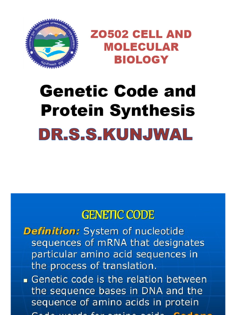 Genetic Code & Protein Synthesis by Dr.s.s.kunjwal | PDF