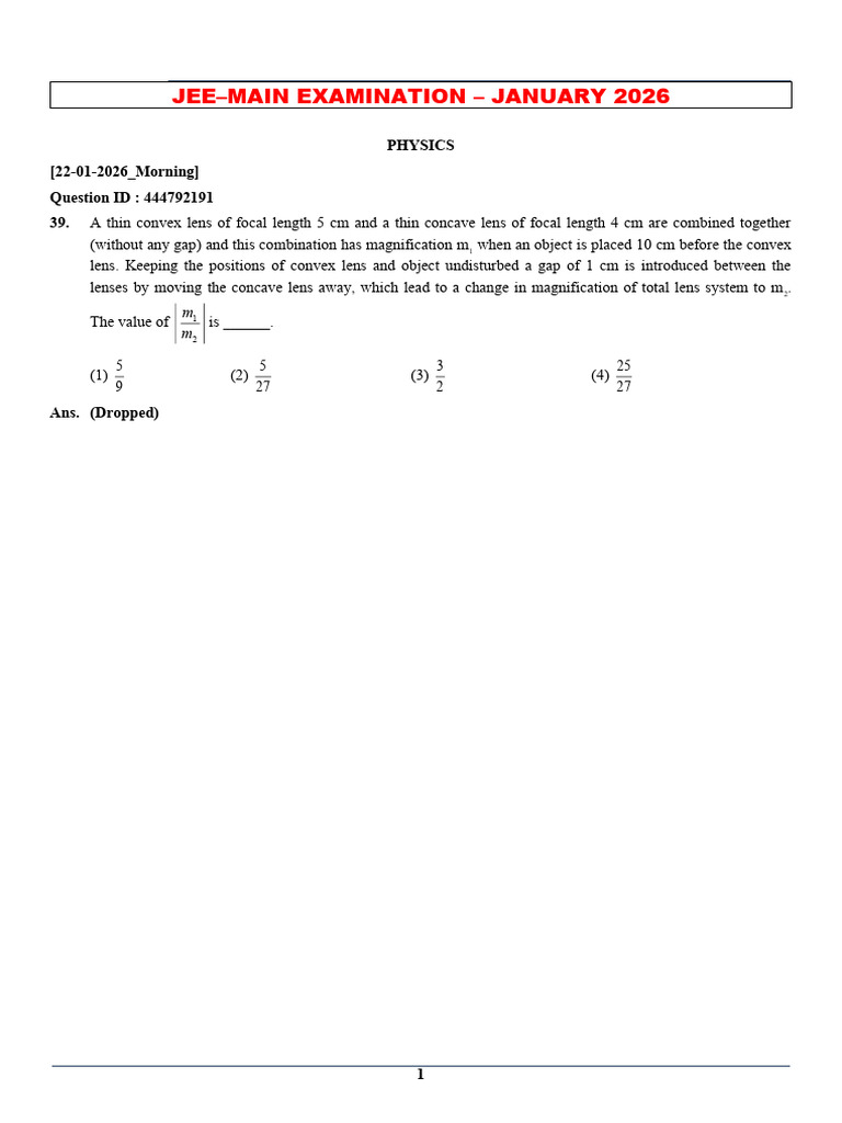 Revised - JEE Main January 2026 - Physics Variation | PDF | Atoms | Physics