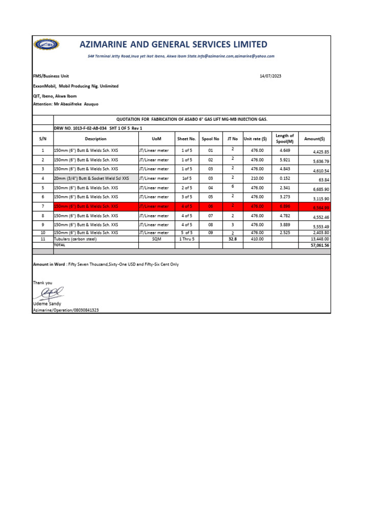 Asabo Previous Quote & Revised Quote | PDF | Steel | Mechanical Engineering