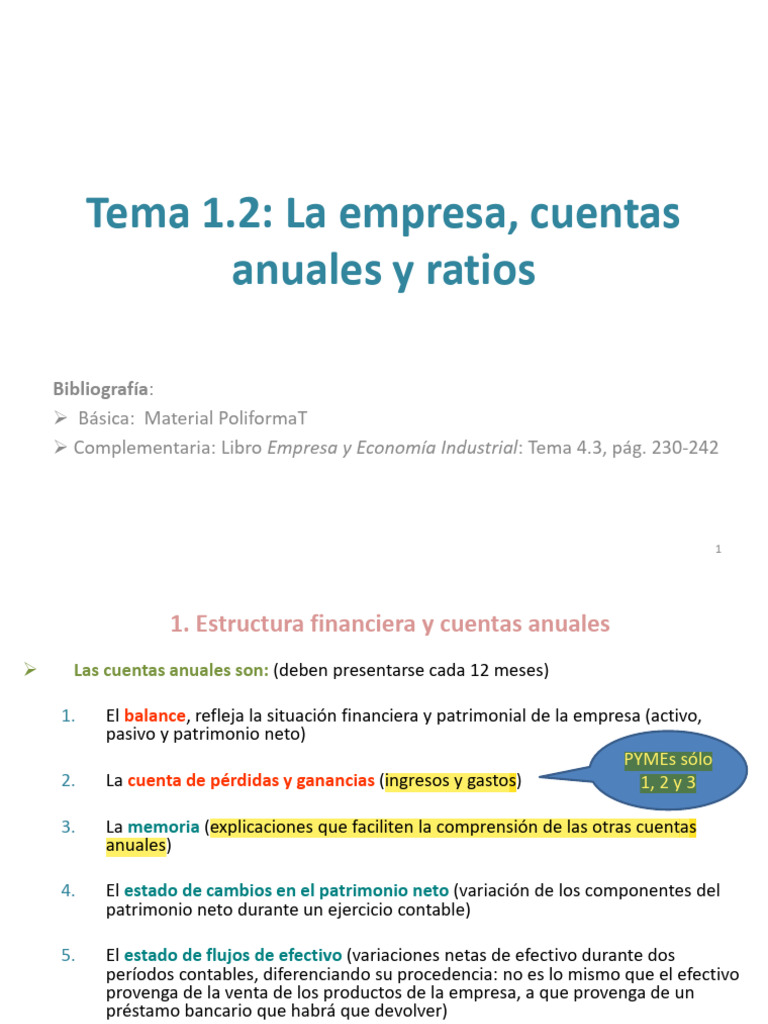 Tema 1.2 Cuentas Anuales y Ratios | PDF | Estado financiero | Hoja de ...