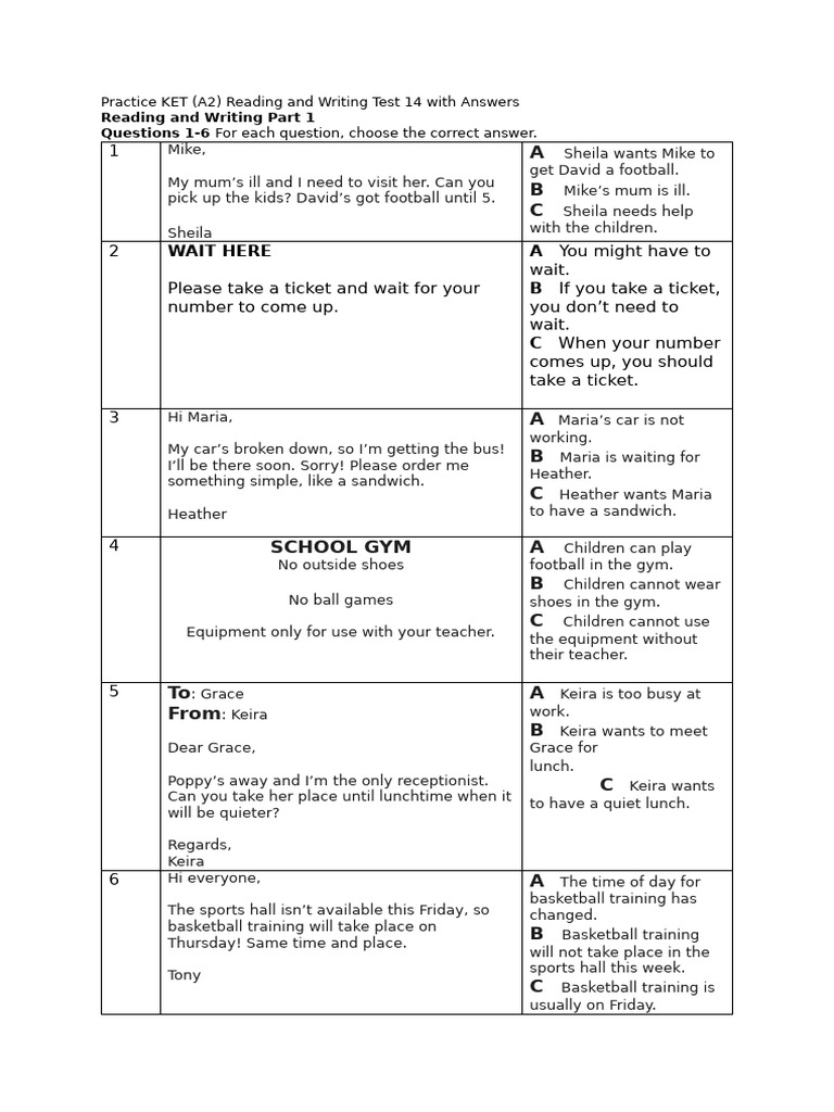 Practice KET-Reading and Writing Sample Test 14 1 | PDF