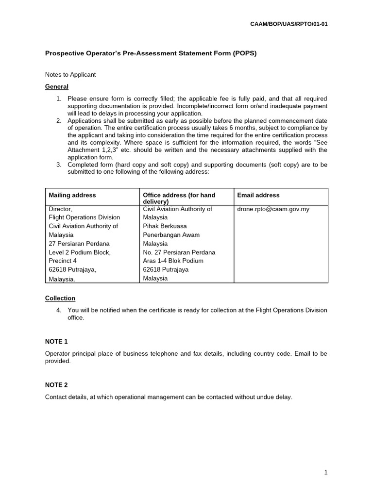 Prospective Operators Pre Assessment Statement Form POPS | PDF ...