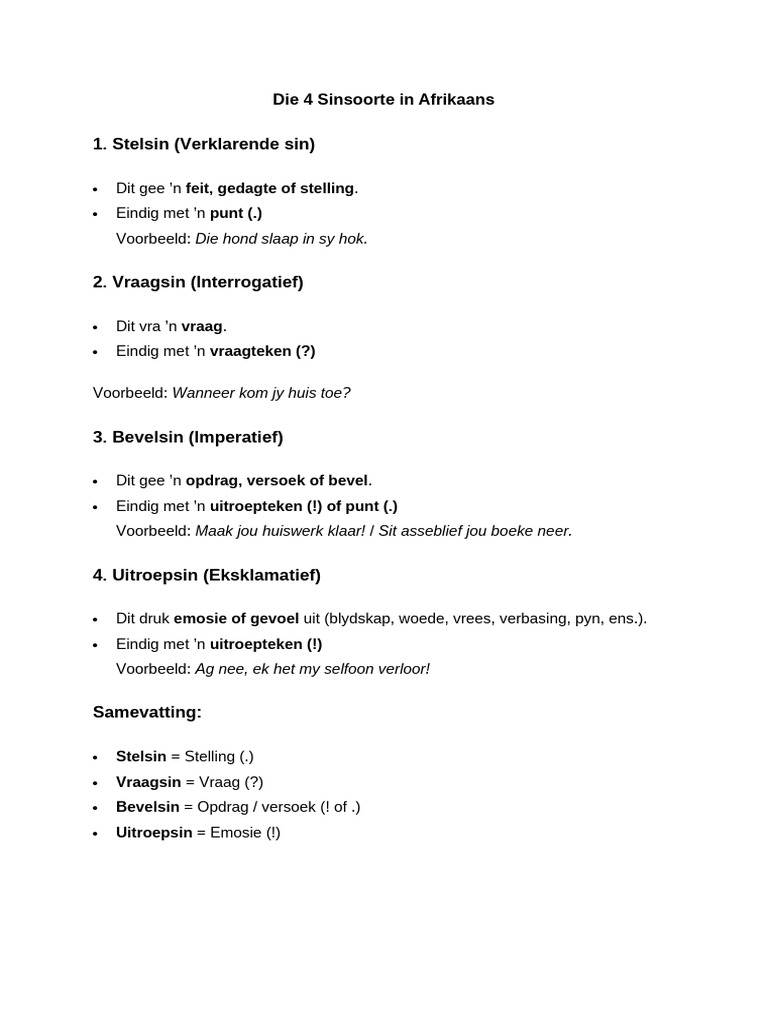 Sinsoorte, Bysinne en Bepalings in Afrikaans | PDF