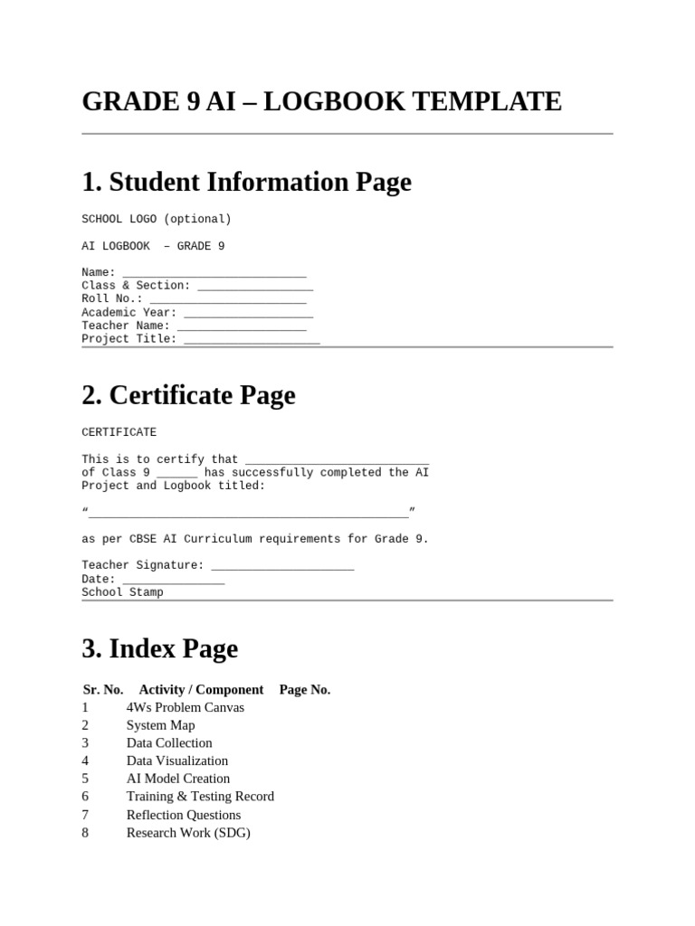 GRADE 9 AI, Project Logbook Sample | PDF | Artificial Intelligence | Intelligence (AI) &amp; Semantics