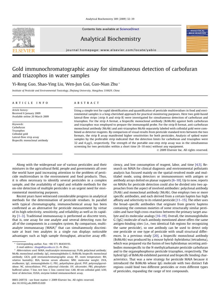 Gold Immunochromatographic Assay For Detection of Carbofuran and ...