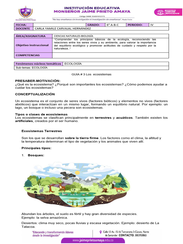 Guía de Aprendizaje # 3 Ecosistemas | PDF | Ecosistema | Ecología