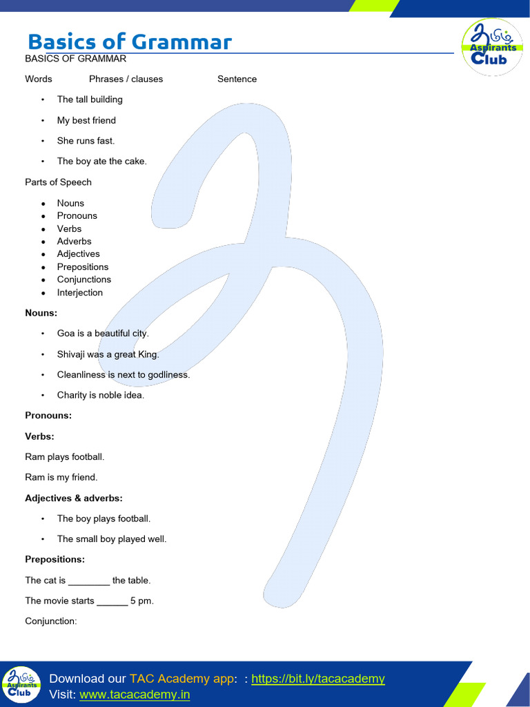 Basics of Grammar Printable PDF | PDF