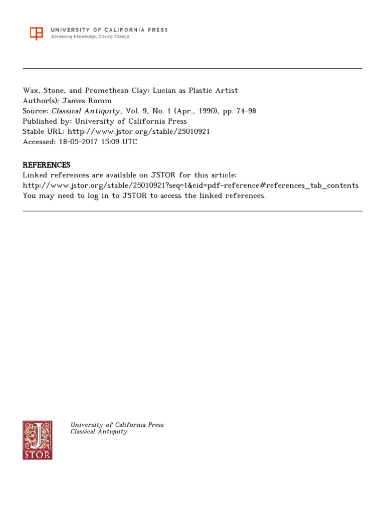 Wax, Stone, and Promethean Clay - Lucian As Plastic Artist - James Romm ...