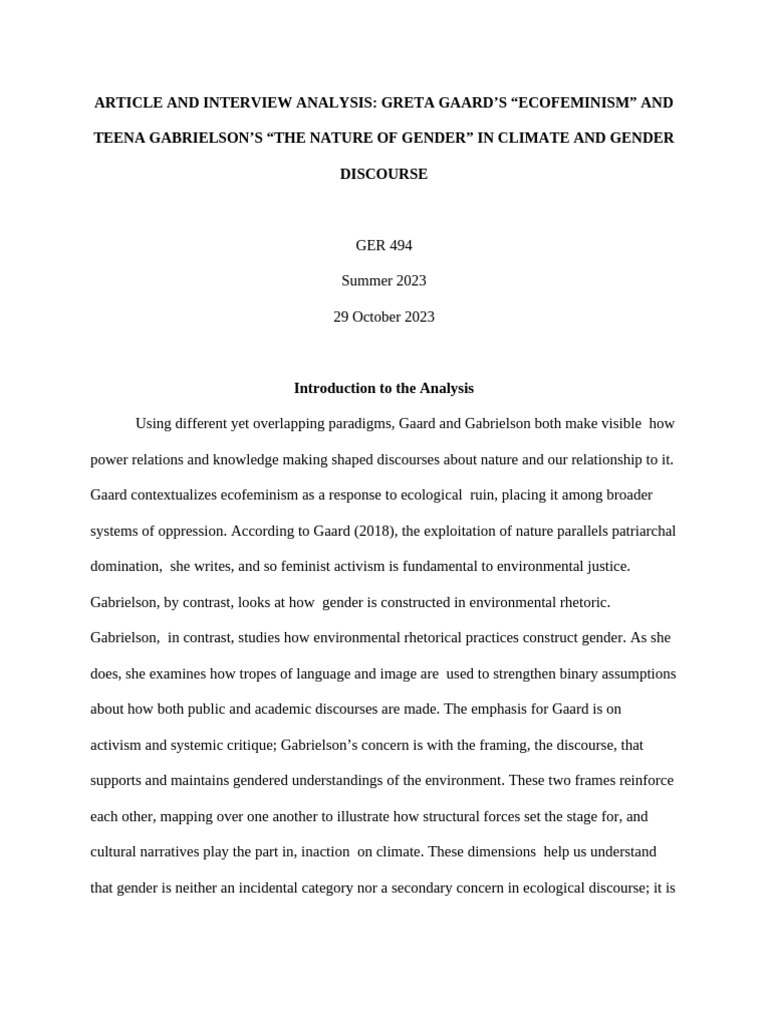 GER 494 Article and Interview Analysis Greta Gaard's 