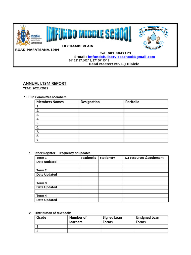 Annual LTSM Report Template 2021 | PDF