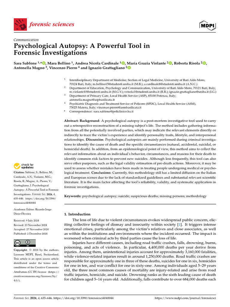 Sablone Et Al. (2024) - Psychological Autopsy A Powerful Tool in ...
