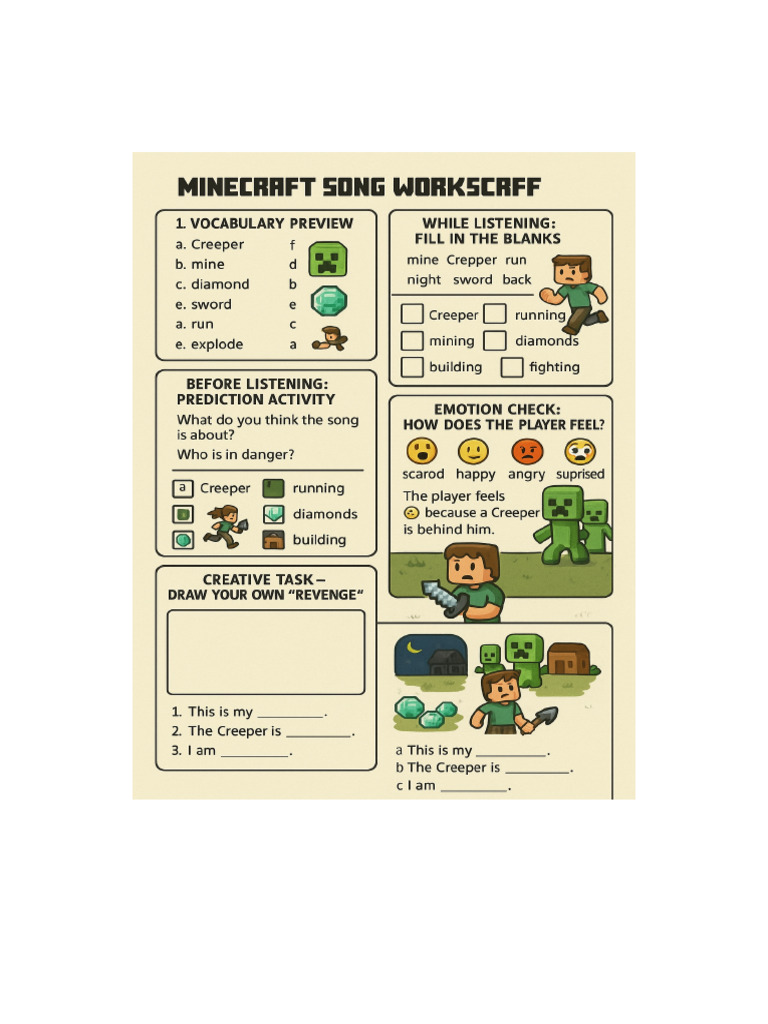 Minecraft Song Worksheet | PDF