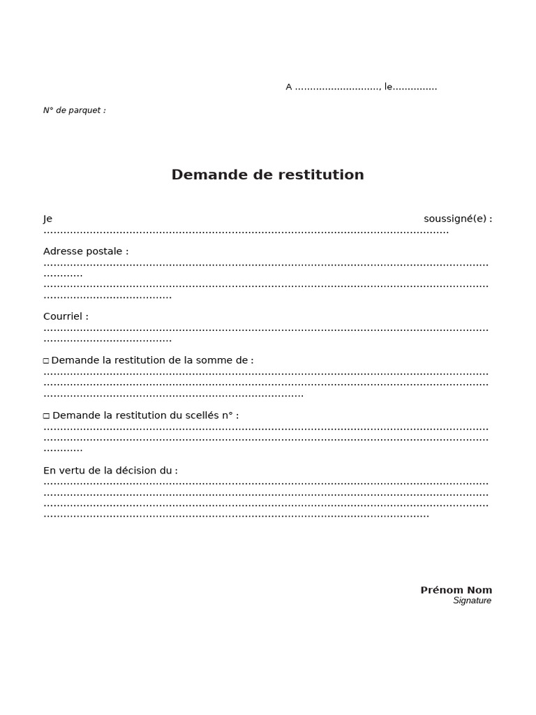 Modele Demande De-Restitution | PDF