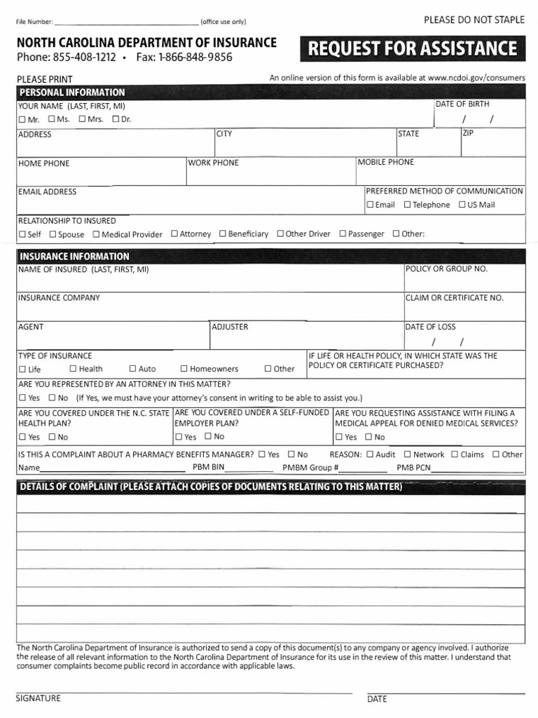 2023 Consumer Request Assistance Form | PDF | Insurance | Service ...