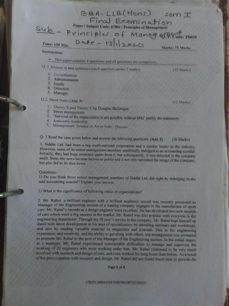 POM SEM 1 Past Yr | PDF