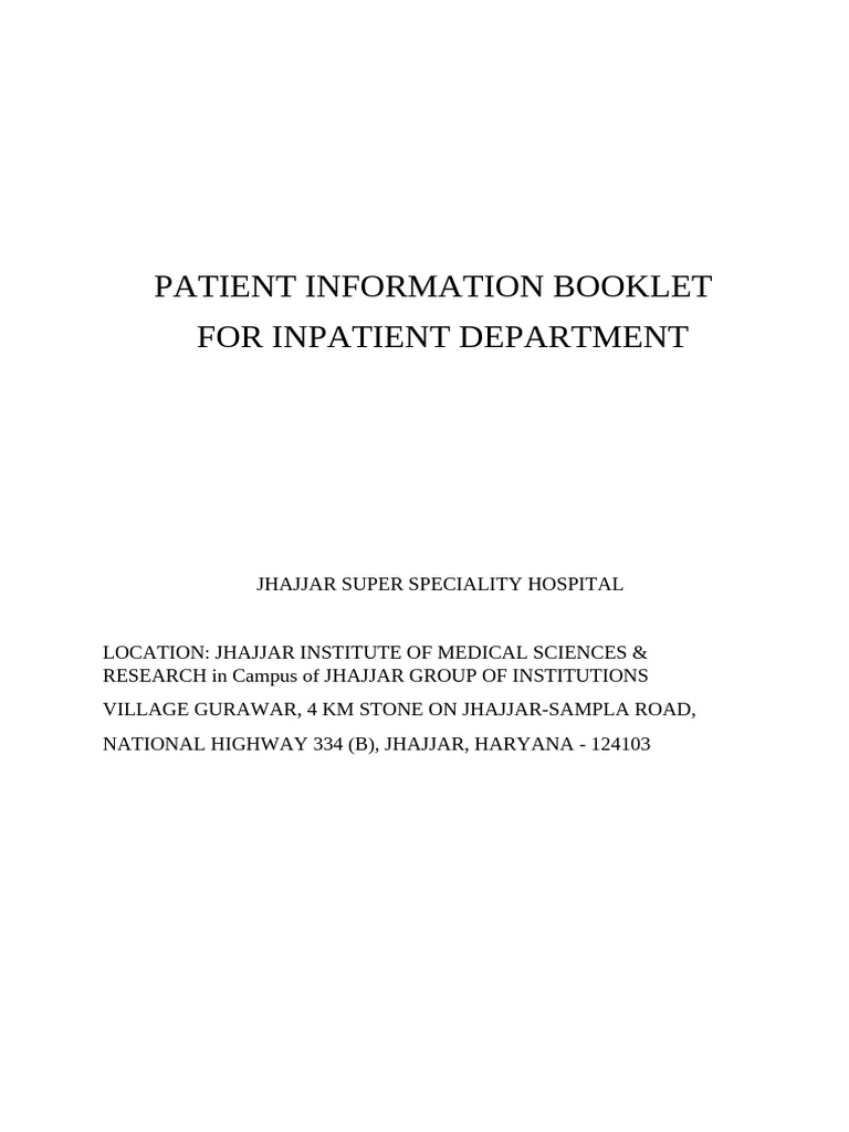 Patient Information Booklet For Inpatient Department | PDF | Hospital ...