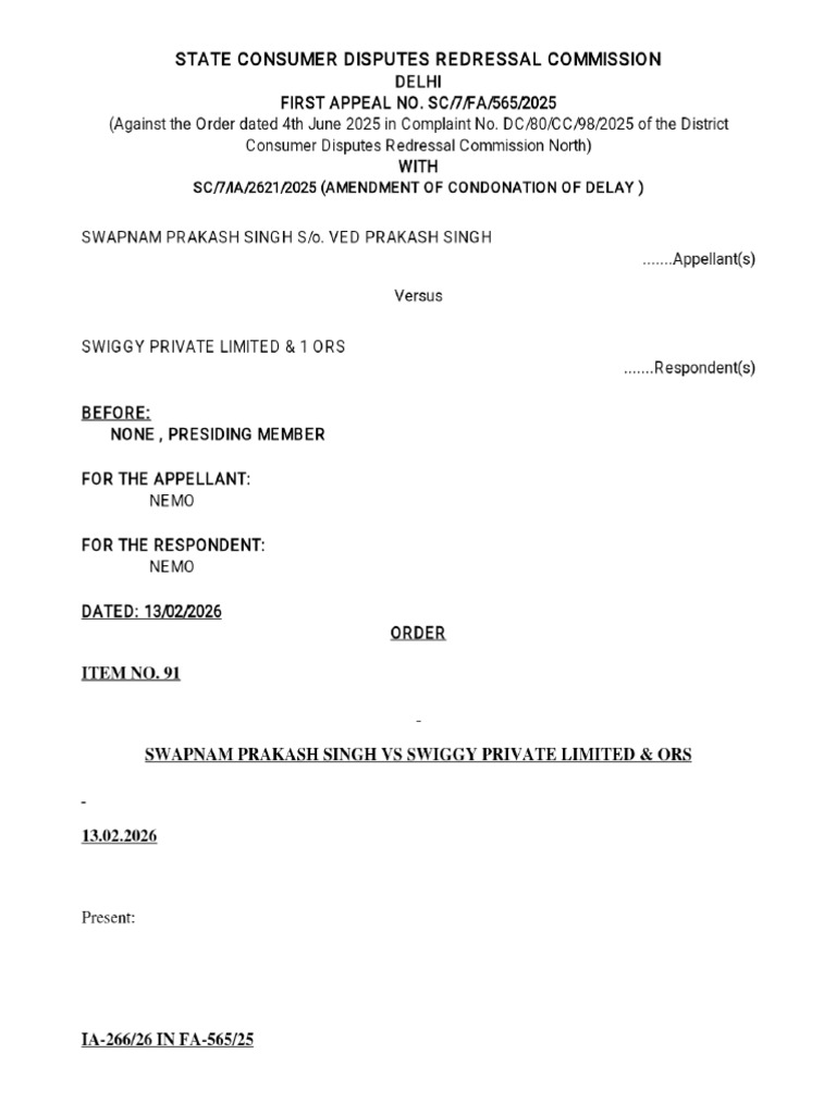 State Consumer Forum Order (Swiggy Case) | PDF