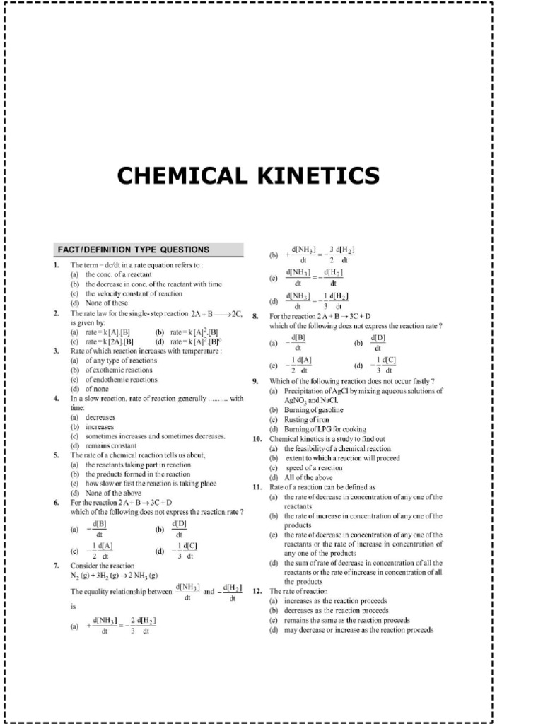 Chemical Kinetics Important Questions | PDF