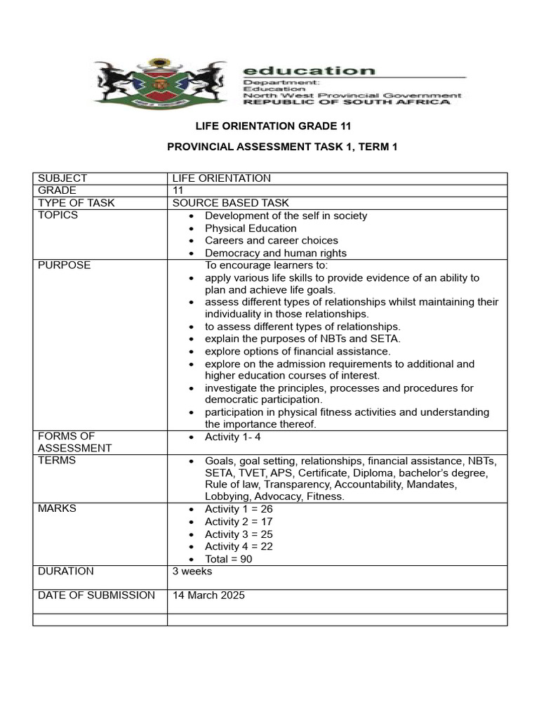 Grade 11 Source Based Task 2025 | PDF | Cognition | Behavior Modification