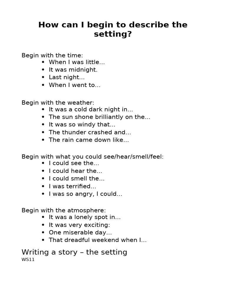 Writing A Setting | PDF