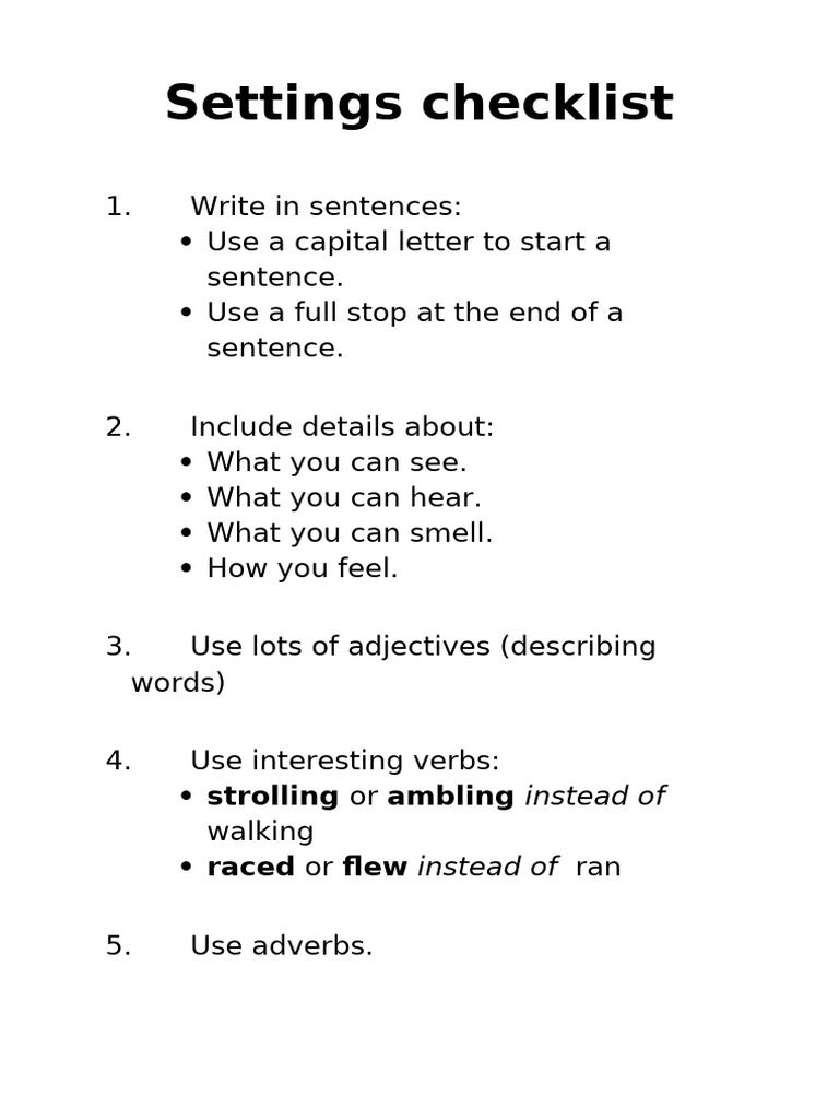 Settings Checklist | PDF