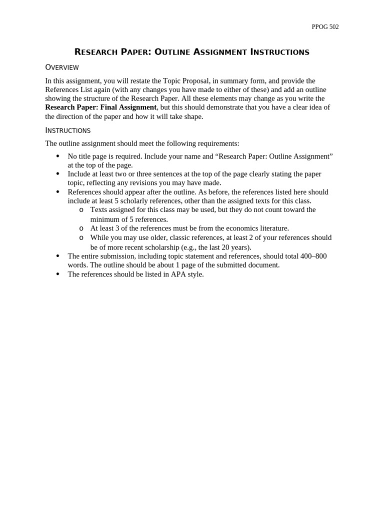 Research Paper Outline Assignment Instructions | PDF