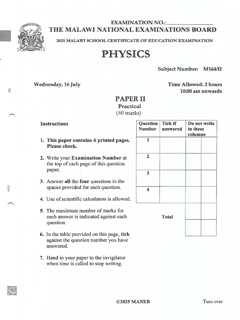 Phy2 Msce 2025 | PDF