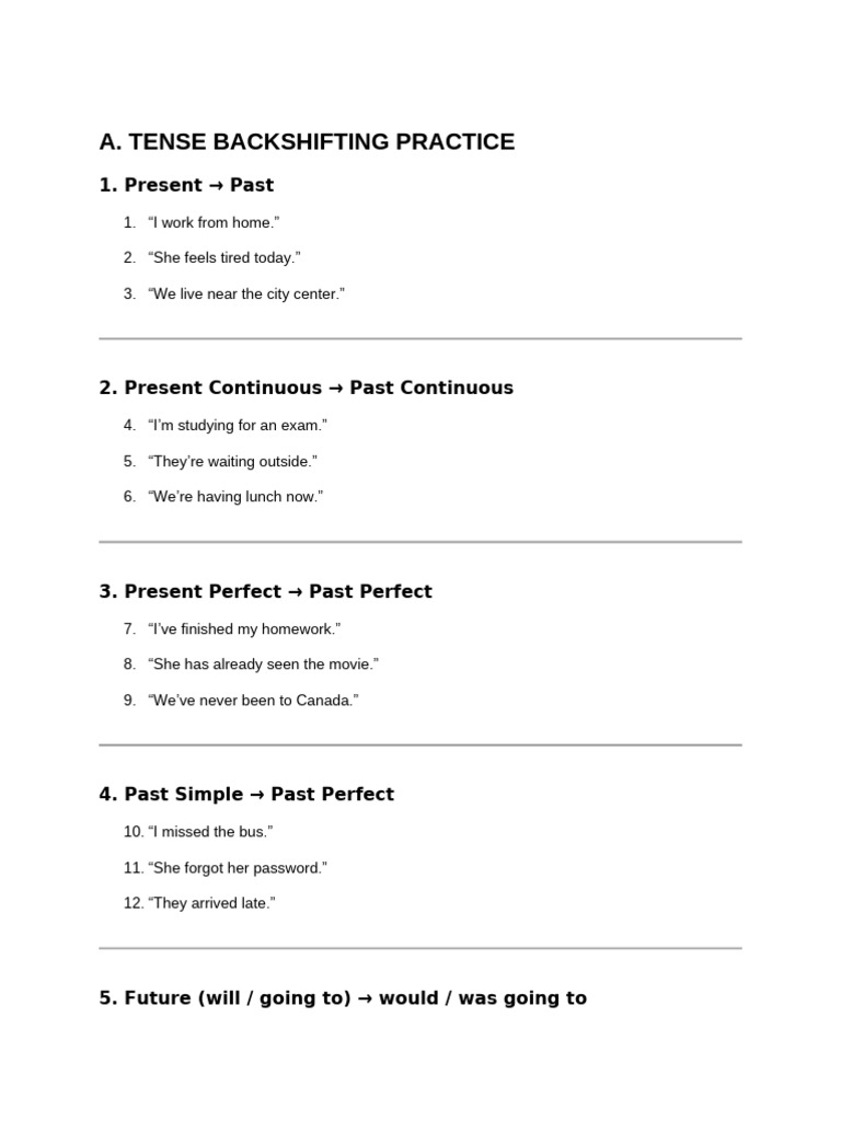 Tense Backshift Practice | PDF
