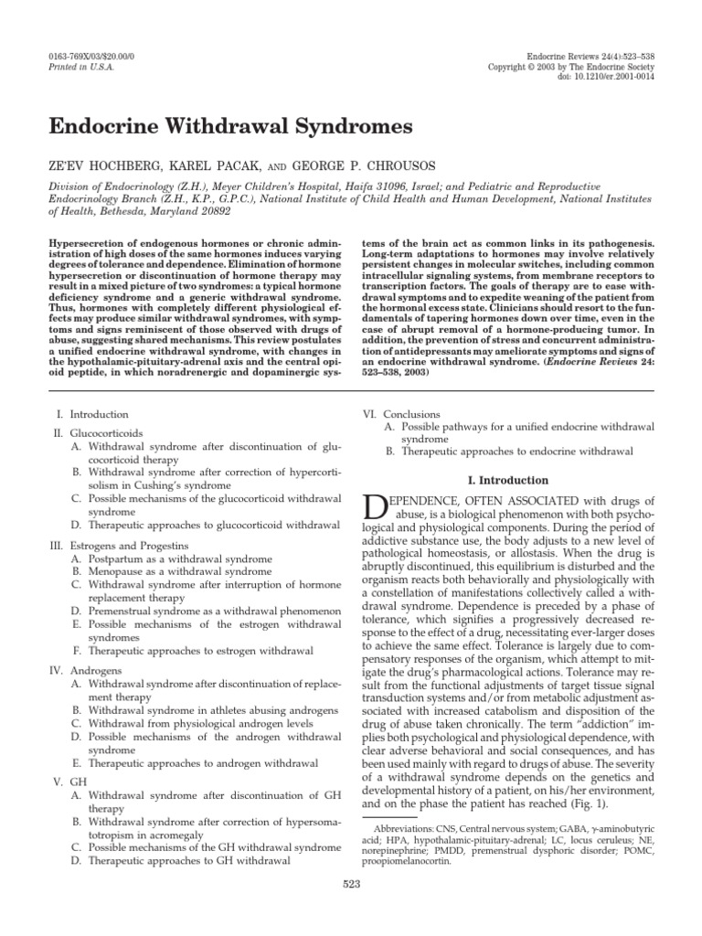 Endocrine Withdrawal Syndromes | PDF | Estrogen | Hypothalamic ...