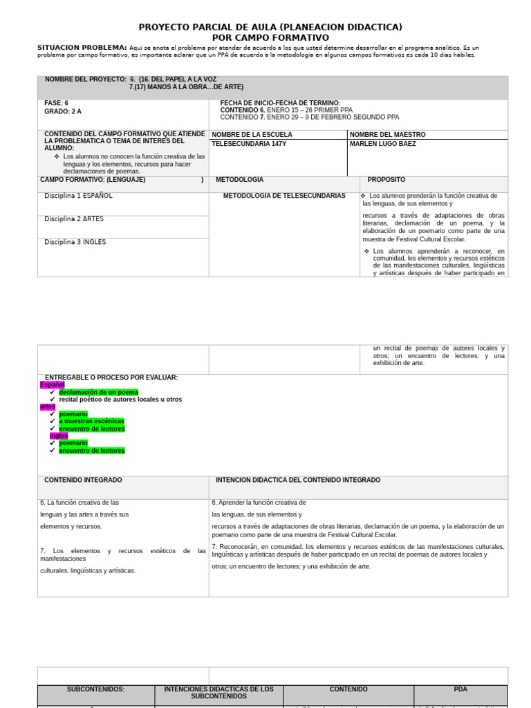 Proyecto Parcial de Aula Lenguaje | PDF | Cuentos | Evaluación