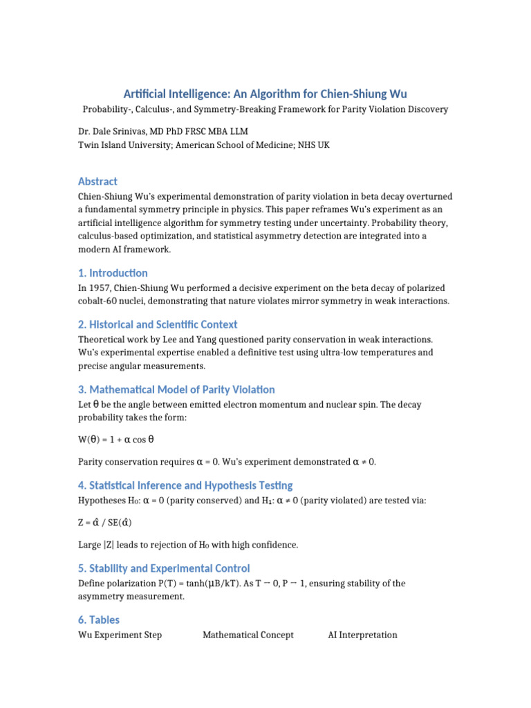 Artificial Intelligence Algorithm For Chien Shiung Wu | PDF ...