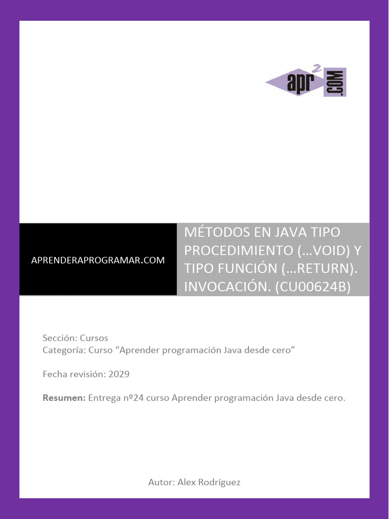 CU00624B Metodos Java Tipo Procedimiento Void y Tipo Funcion Return ...