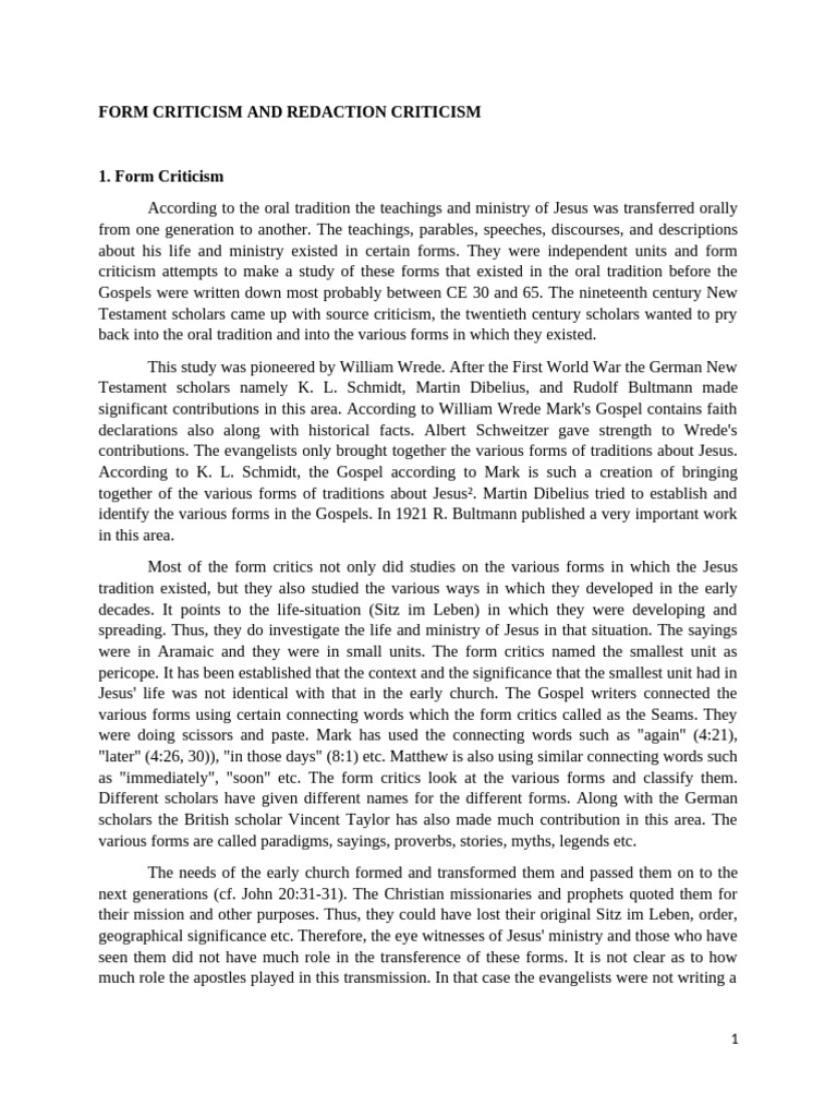 Form Criticism and Redaction Criticism | PDF | Gospel Of Mark | Gospels