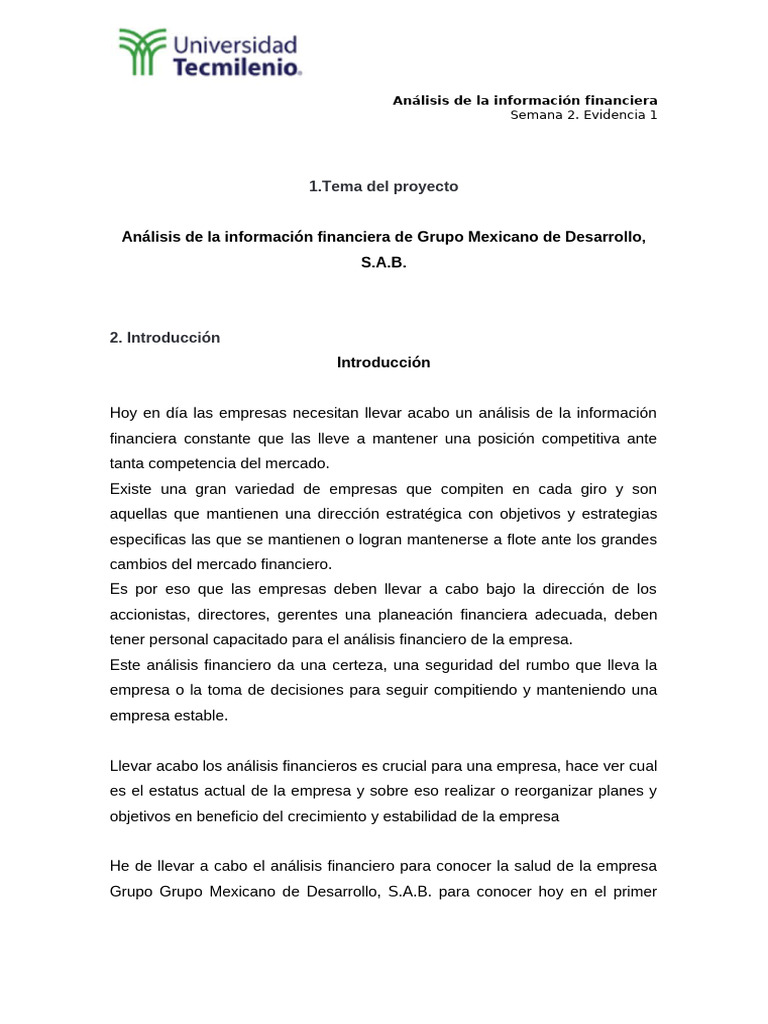 Semana 2. Evidencia 1 | PDF | Ratio financiero | Contabilidad