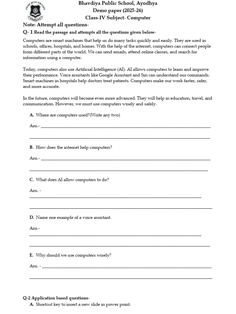 Class 4 Computer Demo Paper | PDF | Artificial Intelligence ...