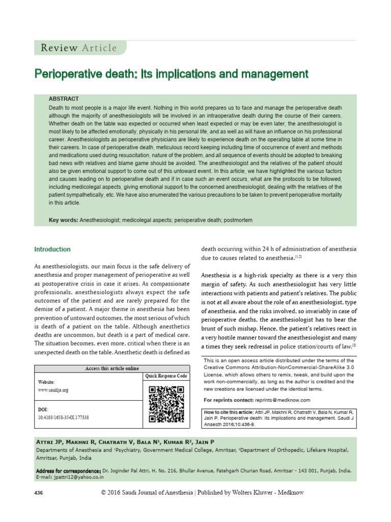 Perioperative Death Its Implications And.14 | PDF | Surgery | Anesthesia