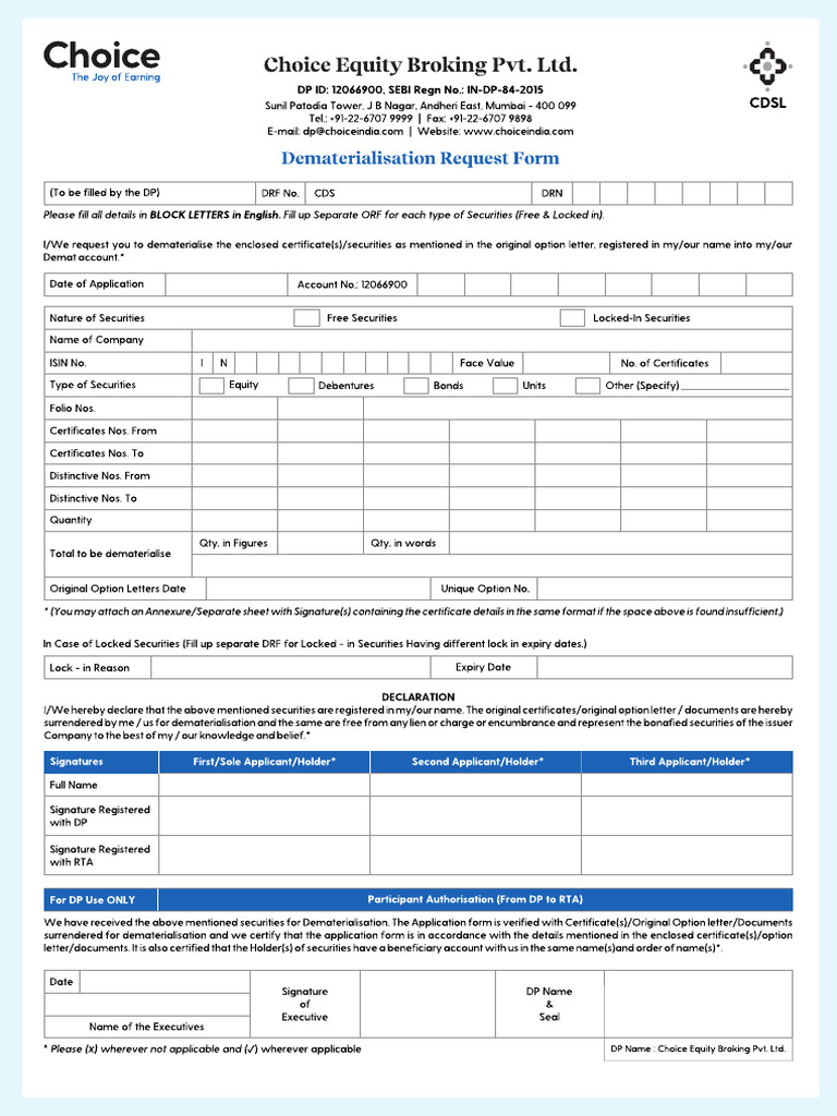 Dematerialisation Request Form Choice | PDF